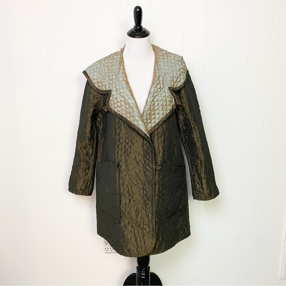 Mycra Pac One Womens Sz P Quilted Brown Gold Metallic Reversible Rain Coat